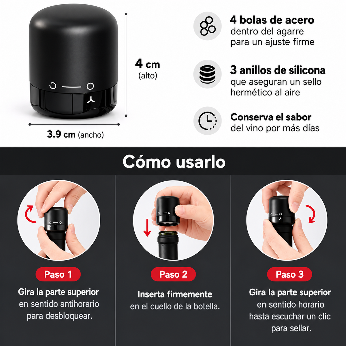 3 Tapones para vino
