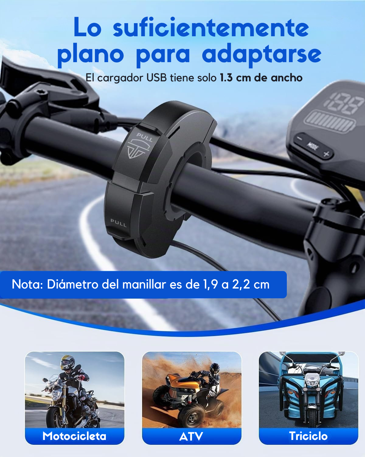 Cargador dual USB/C para moto